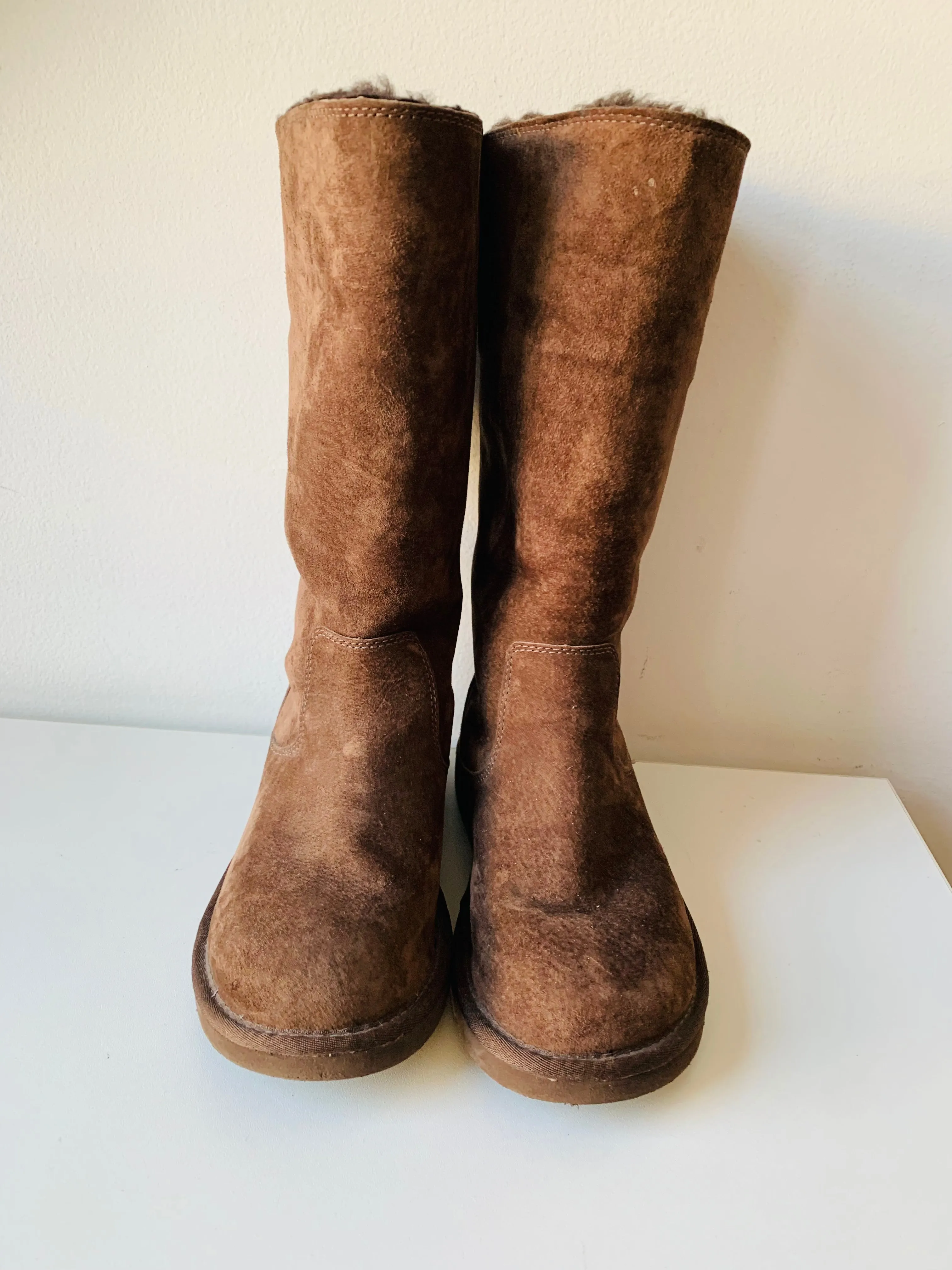 UGG Brown Suede Shearling Lined Tall Boots Size 7