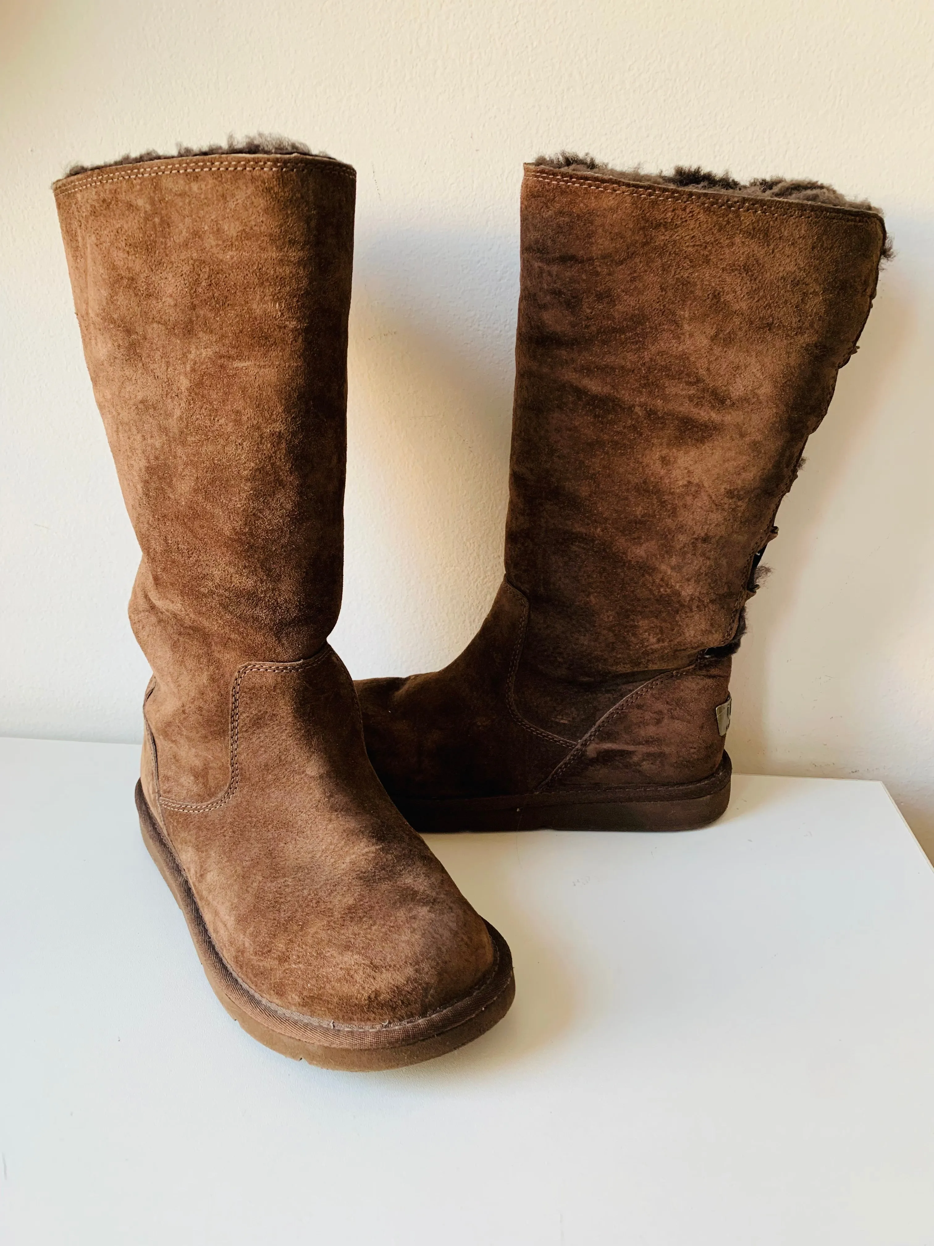 UGG Brown Suede Shearling Lined Tall Boots Size 7