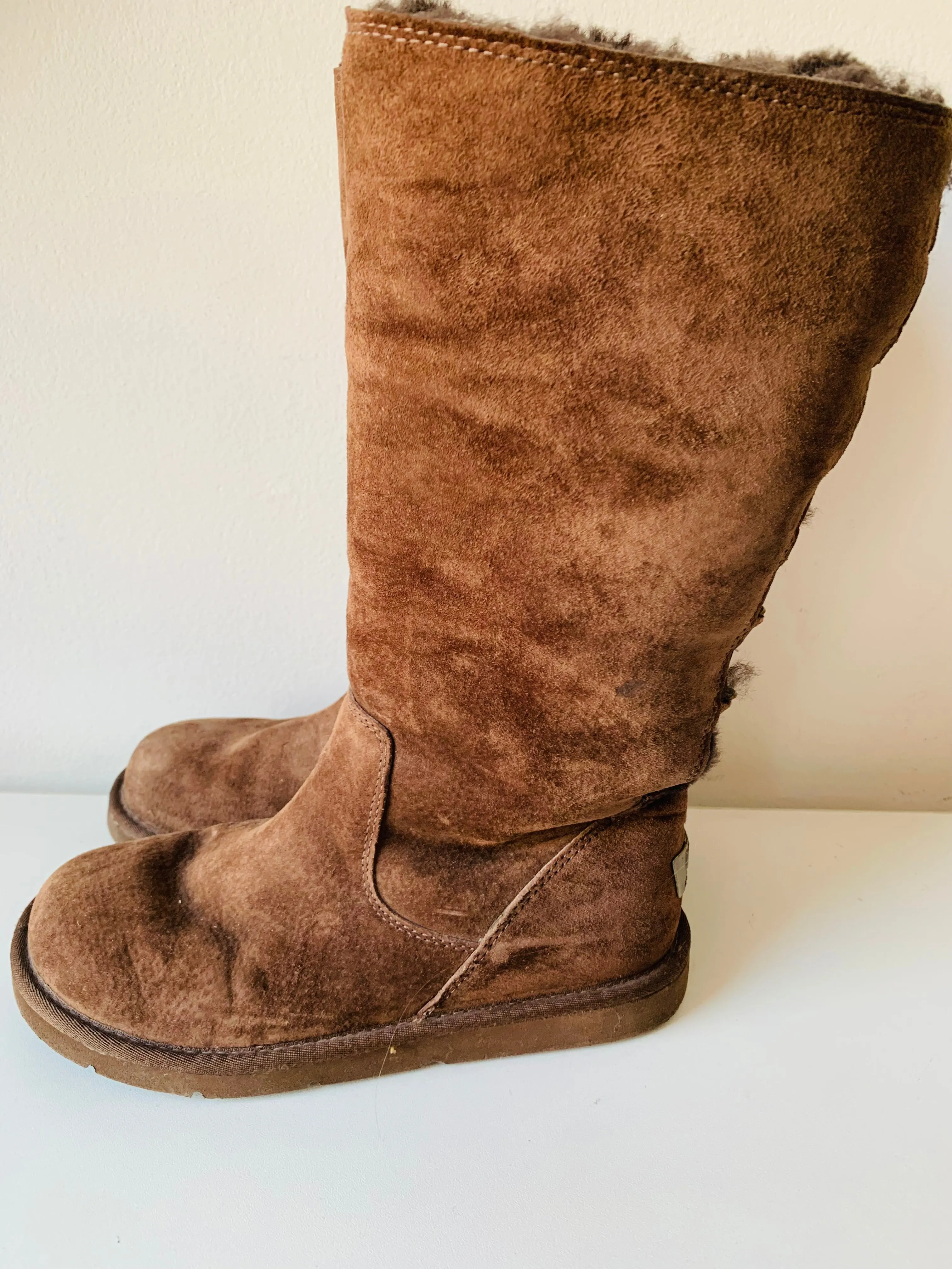 UGG Brown Suede Shearling Lined Tall Boots Size 7