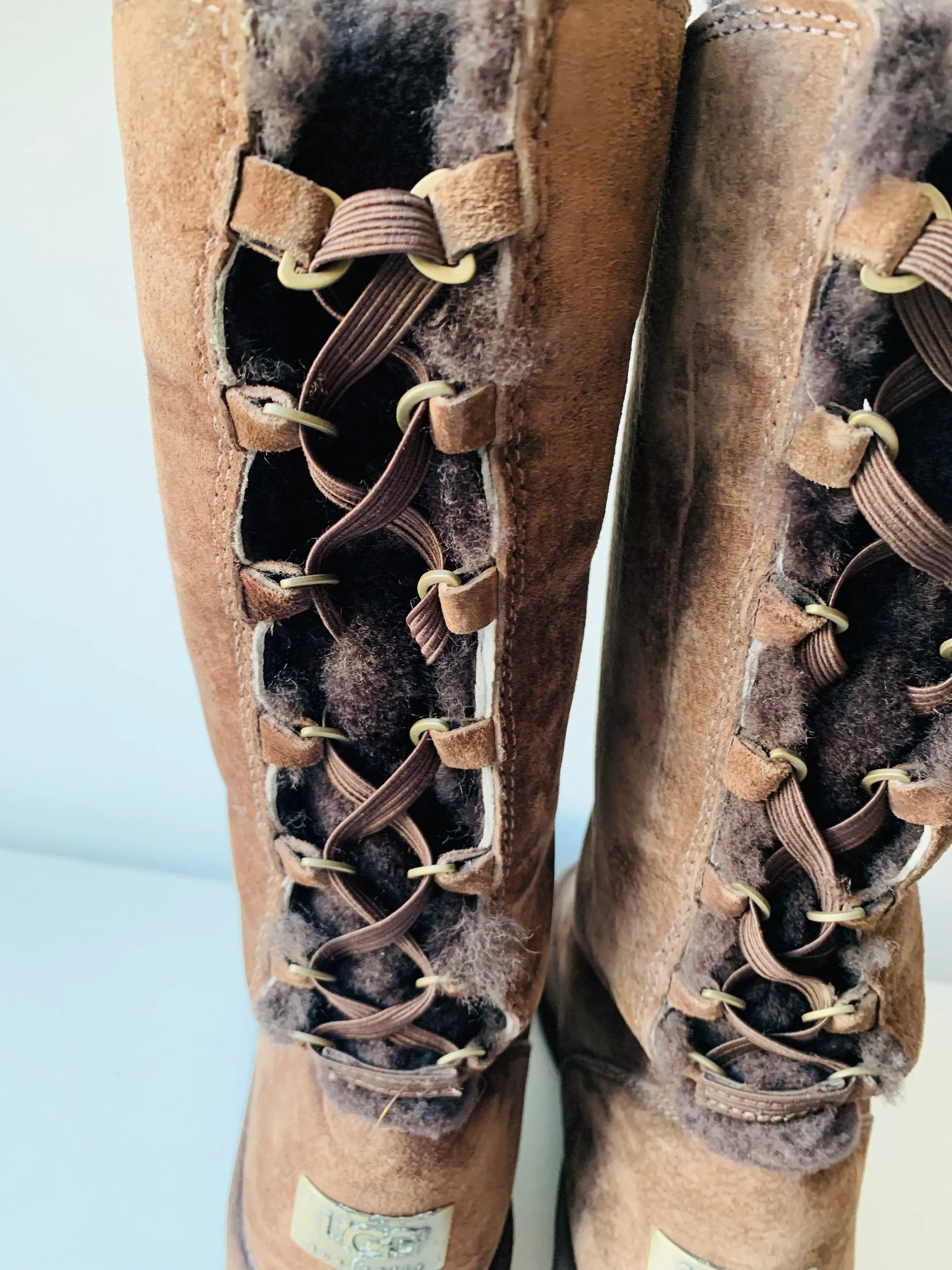 UGG Brown Suede Shearling Lined Tall Boots Size 7