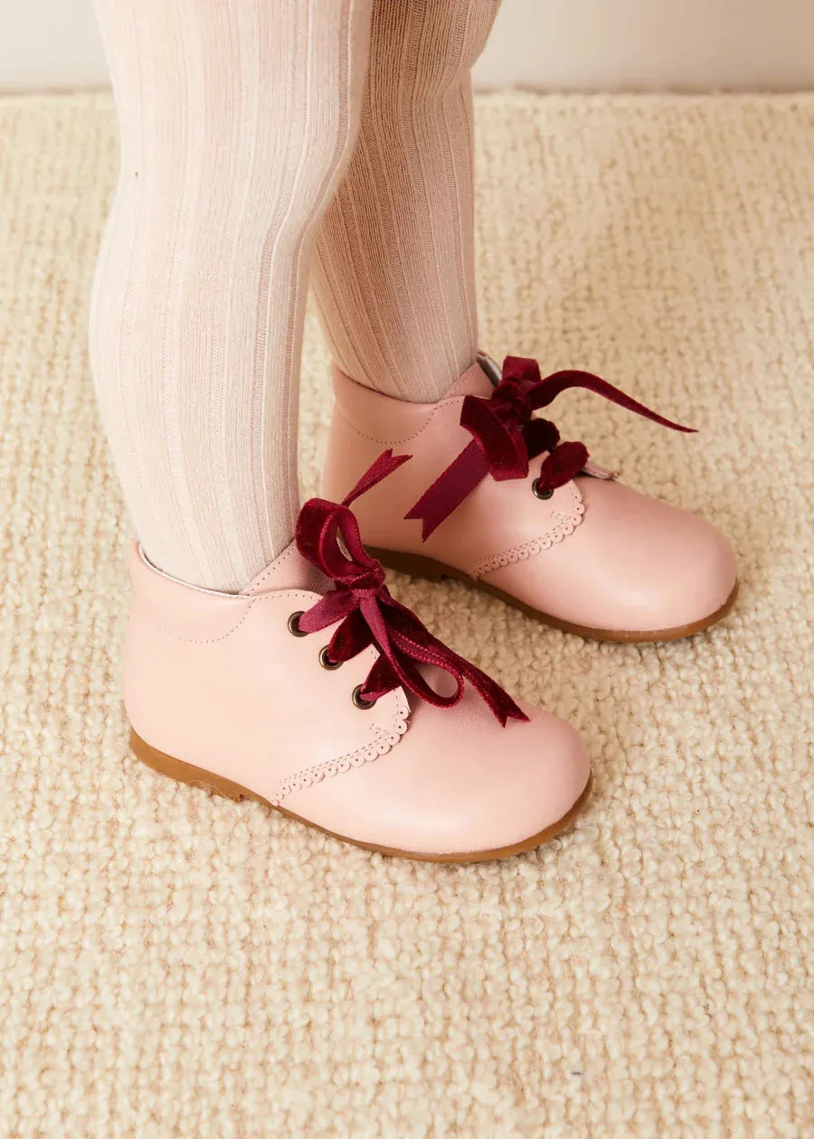 Velvet Ribbon Baby Booties in Pink (20-26EU)