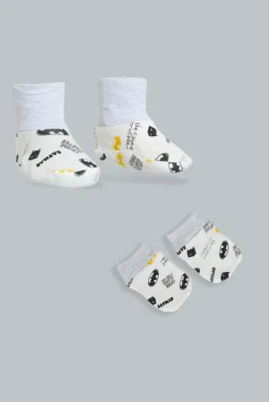 White And Grey Batman Mittens And Booties Set (2 Piece)