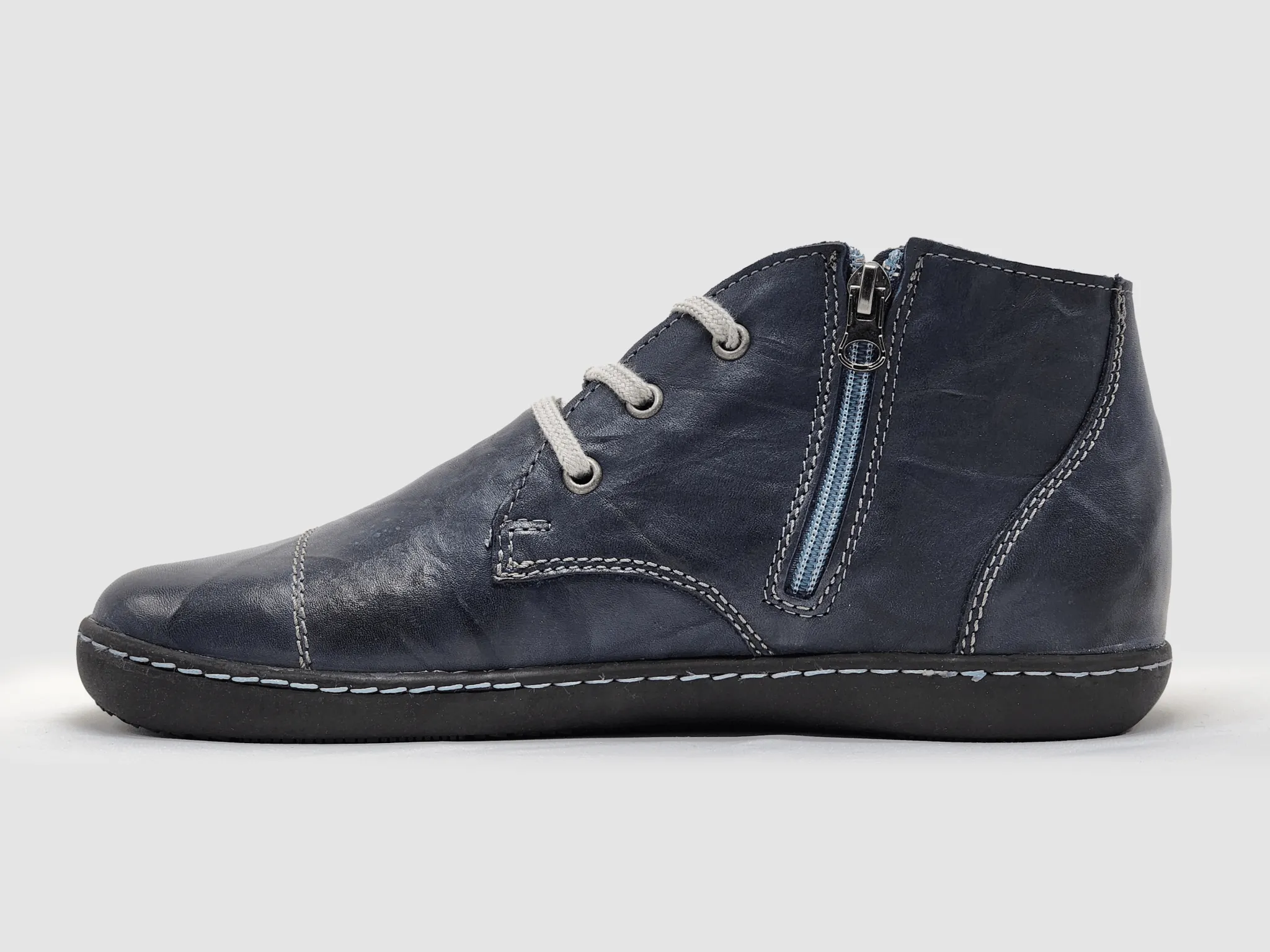 Women's Medical-Sole Wool-Lined Zip-Up Leather Boots - Navy