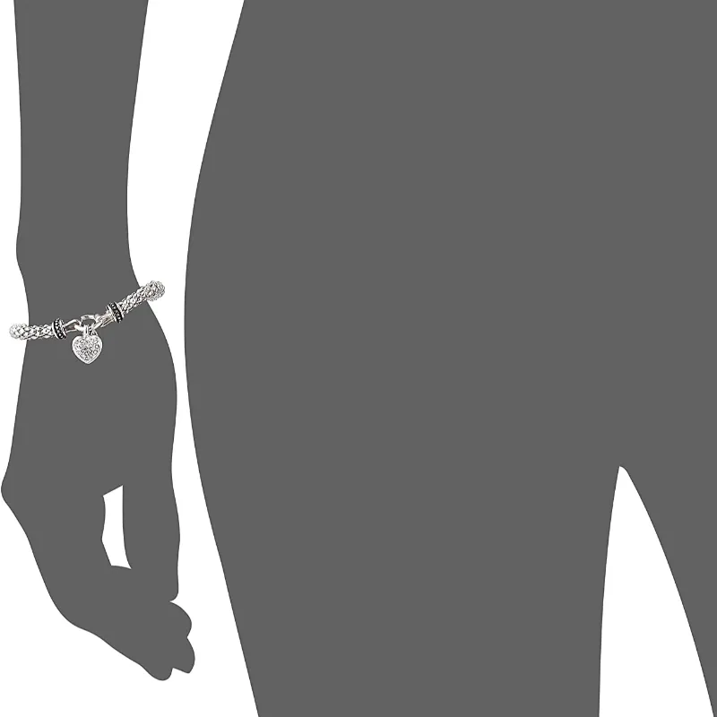 Women's Silvertone Crystal Pave Heart Stretch Bracelet